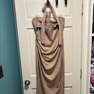 Elegant Tan Halter Dress